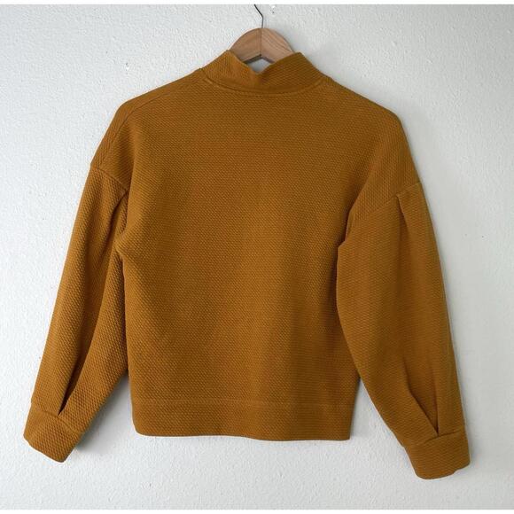 Eve gravel Mock Neck Top Ochre Gold Pleated Arms Size XS - Picture 2 of 8
